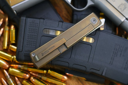 North Mountain Blade Kaiken Bronze - 3.5" M390 Tanto Blade, Titanium Handle
