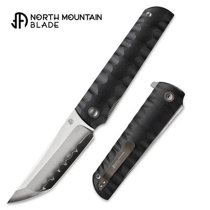 North Mountain Blade Kick Stop Chop Plus - 4" SLD-Magic Steel San Mai Tanto Blade, Black G10 Handle