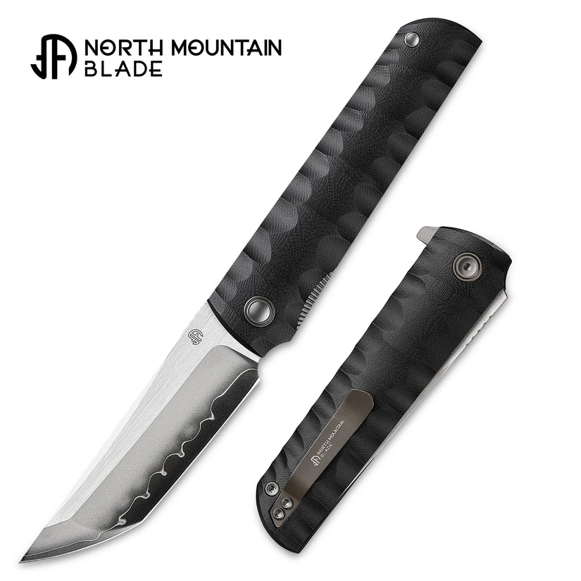 North Mountain Blade Kick Stop Chop Plus - 4" SLD-Magic Steel San Mai Tanto Blade, Black G10 Handle