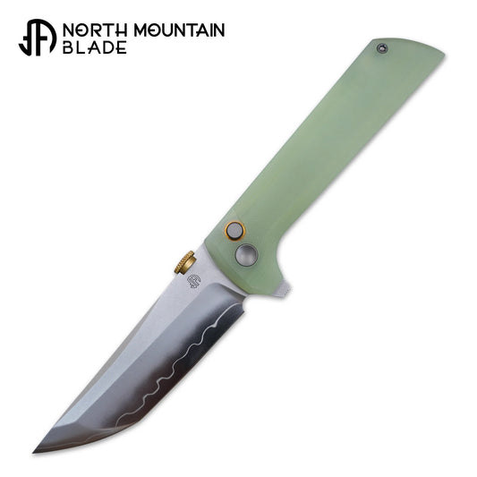North Mountain Blade Chop 2 G10 Thumb Disk - 3.4" SLD-Magic Steel San Mai Tanto Blade, Jade G10 Handle