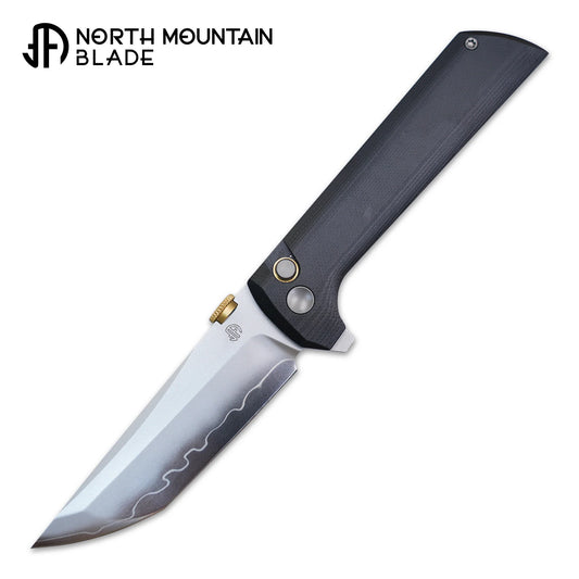 North Mountain Blade Chop 2 G10 Thumb Disk - 3.4" SLD-Magic Steel San Mai Tanto Blade, Black G10 Handle