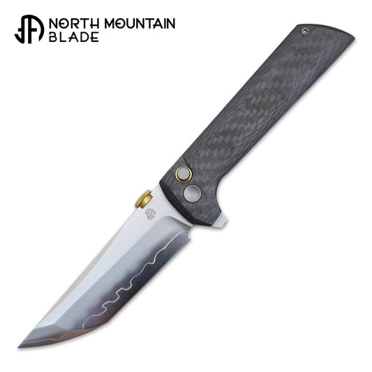 North Mountain Blade Chop 2 G10 Thumb Disk - 3.4" SLD-Magic Steel San Mai Tanto Blade, Carbon Fibre Handle