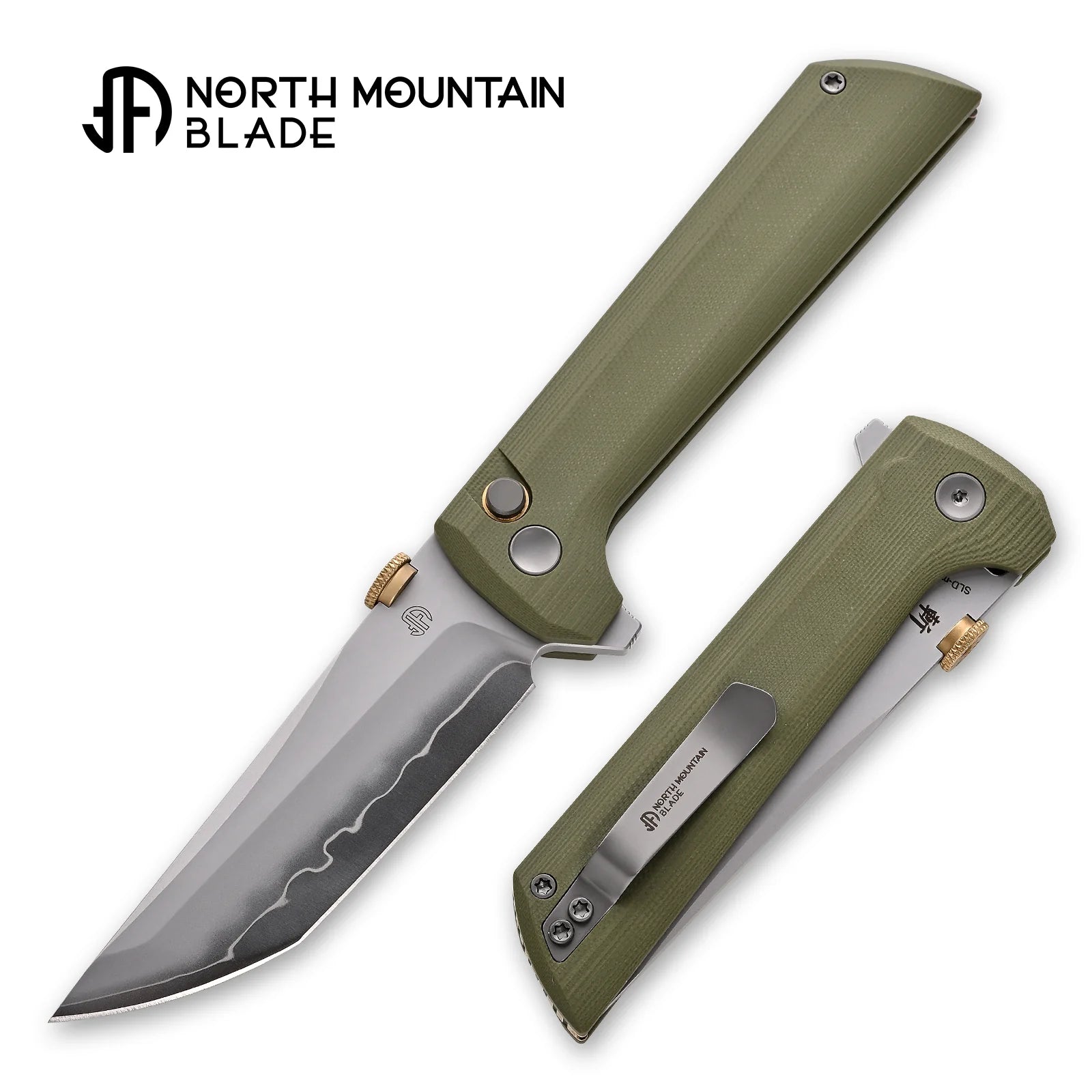 North Mountain Blade Chop 2 G10 Thumb Disk - 3.4" SLD-Magic Steel San Mai Tanto Blade, Green G10 Handle
