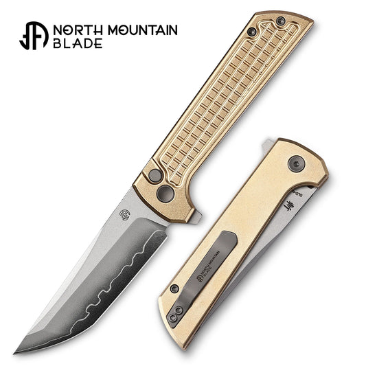North Mountain Blade Chop 2 Bronze - 3.4" SLD-Magic Steel San Mai Tanto Blade, Bronze Frag Handle