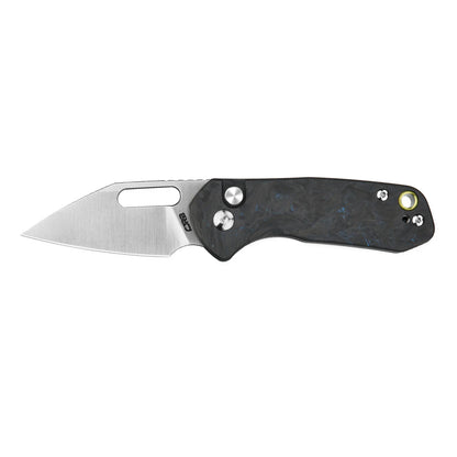 CJRB Mini Pyrite Wharncliffe - 2.17" AR-RPM9 Sand Polished Wharncliffe Blade, Forged Carbon Blue Handles - J1933-FCBU