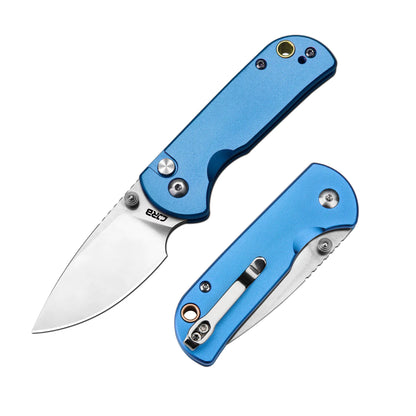 CJRB Mica - 2.36" AR-RPM9 Sandblasted Drop Point Blade, Blue Aluminium Handles - J1934BU