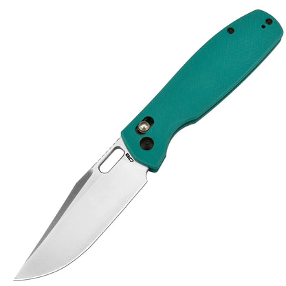 CJRB Prado - 3.76" AR-RPM9 Sand Polished Clip Point Blade, Aqua Green G10 Handles - J1936AG