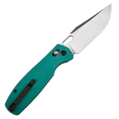 CJRB Prado - 3.76" AR-RPM9 Sand Polished Clip Point Blade, Aqua Green G10 Handles - J1936AG