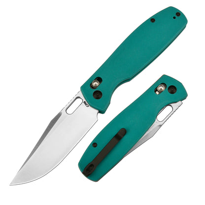 CJRB Prado - 3.76" AR-RPM9 Sand Polished Clip Point Blade, Aqua Green G10 Handles - J1936AG