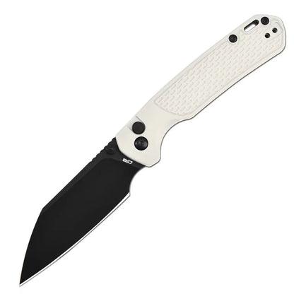 CJRB Pyrite Light - 3.34" AR-RPM9 Black PVD Wharncliffe Blade, Light Grey FRN Handles - J1945-BGY