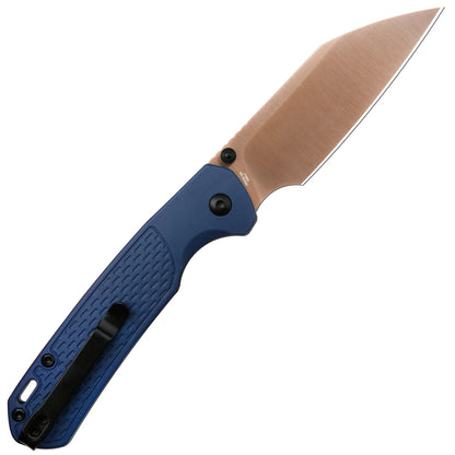 CJRB Pyrite Light - 3.34" AR-RPM9 Rose Gold Wharncliffe Blade, Blue FRN Handles - J1945-RG