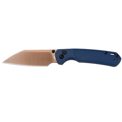 CJRB Pyrite Light - 3.34" AR-RPM9 Rose Gold Wharncliffe Blade, Blue FRN Handles - J1945-RG