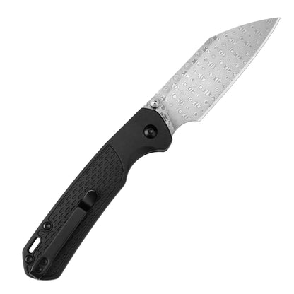 CJRB Pyrite Light - 3.34" Damascus Wharncliffe Blade, Black FRN Handles - J1945-DBK