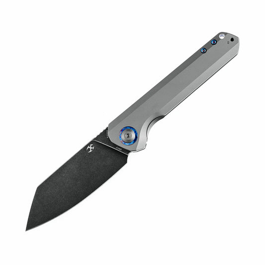 Kansept Bulldozer - 3.56" CPM-20CV Blackwashed Blade, Grey Titanium Handle with Timascus Clip. K1028A2