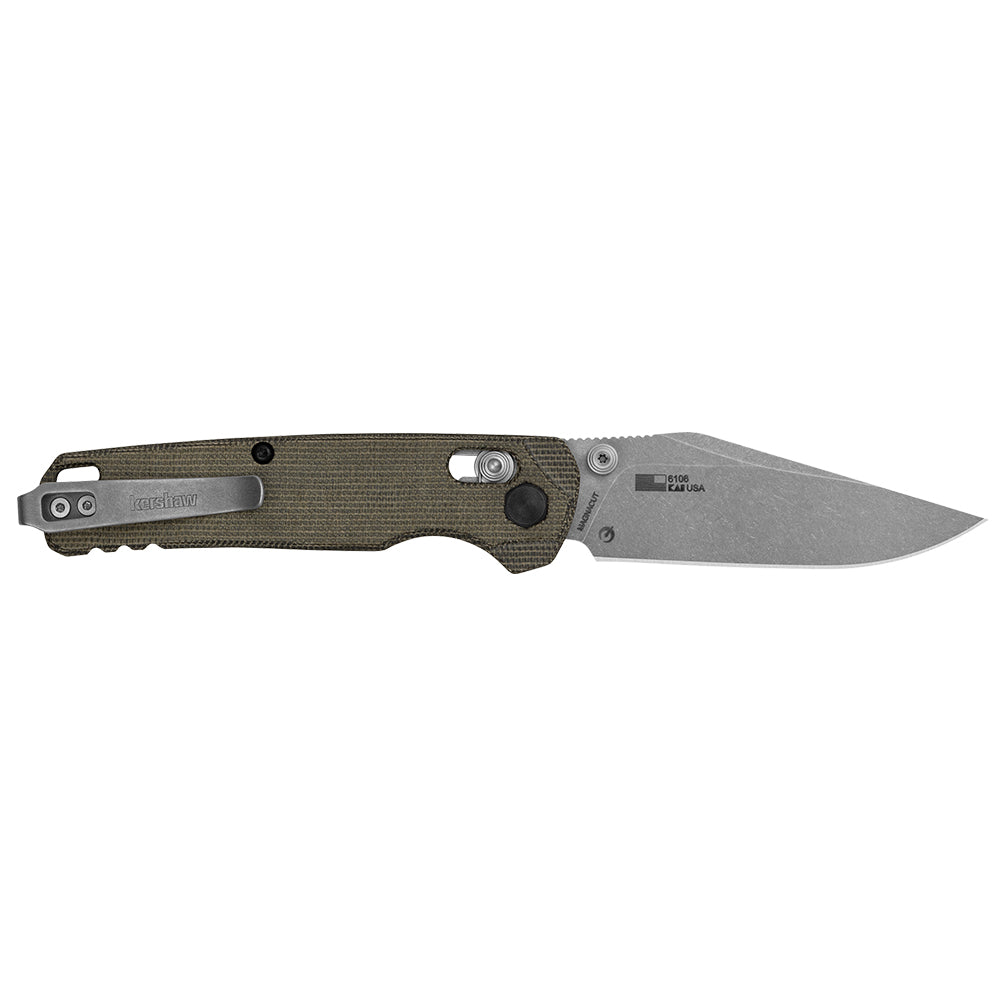 Kershaw Bel Air Clip Point - 3" MagnaCut Stonewash Blade, Olive Micarta Handles - 6106