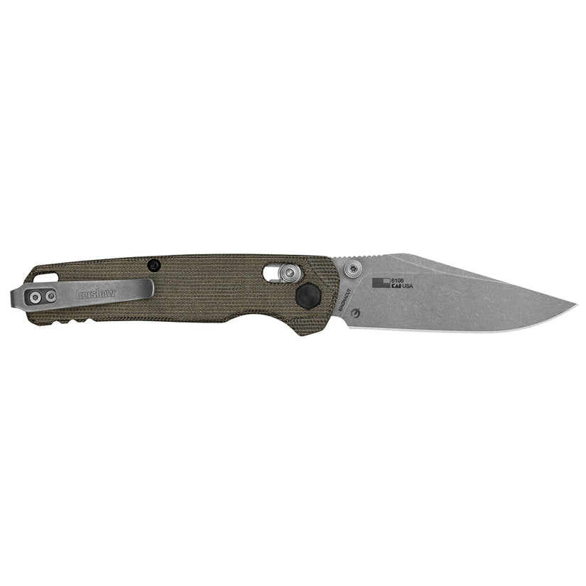 Kershaw Bel Air Clip Point - 3" MagnaCut Stonewash Blade, Olive Micarta Handles - 6106