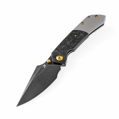 Kansept Fenrir - 3.48" CPM-S35VN Black Stonewashed Blade, Shred Carbon Fibre/Titanium Handle - K1034A1