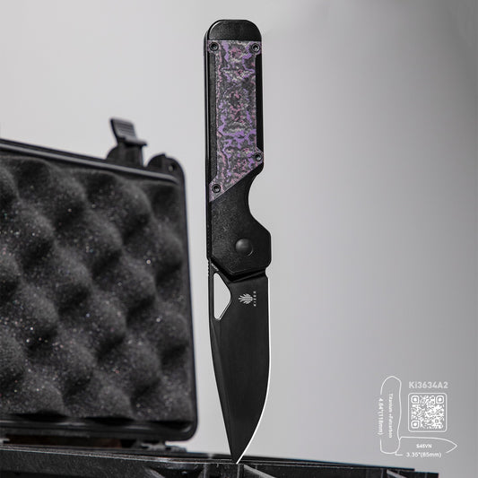 Kizer Militaw - 3.35" S45VN Polished Black DLC Blade, Purple Haze Fatcarbon Titanium Handle - Ki3634A2