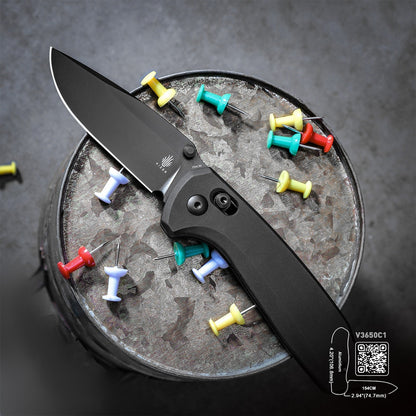 Kizer Sub-3 OBK - 2.95" 154CM Black Blade, Black Aluminium Handle - V3650C1