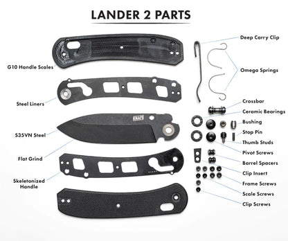 Knafs Lander 2 - 3.25" S35VN Stonewashed Blade, Blue G-10 Handles, Clutch Lock