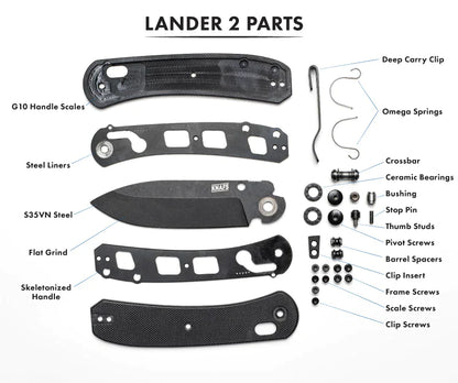 Knafs Lander 2 - 3.25" S35VN Black Stonewashed Blade, Black G-10 Handles, Clutch Lock