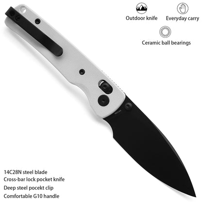 Miguron Vakor - 3.15" 14C28N Black PVD Blade, White G10 Handle. MGR-817AWH