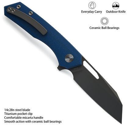 Miguron Knives Keryx - 3.25" 14C28N Dark Grey PVD Blade, Blue Micarta Handle