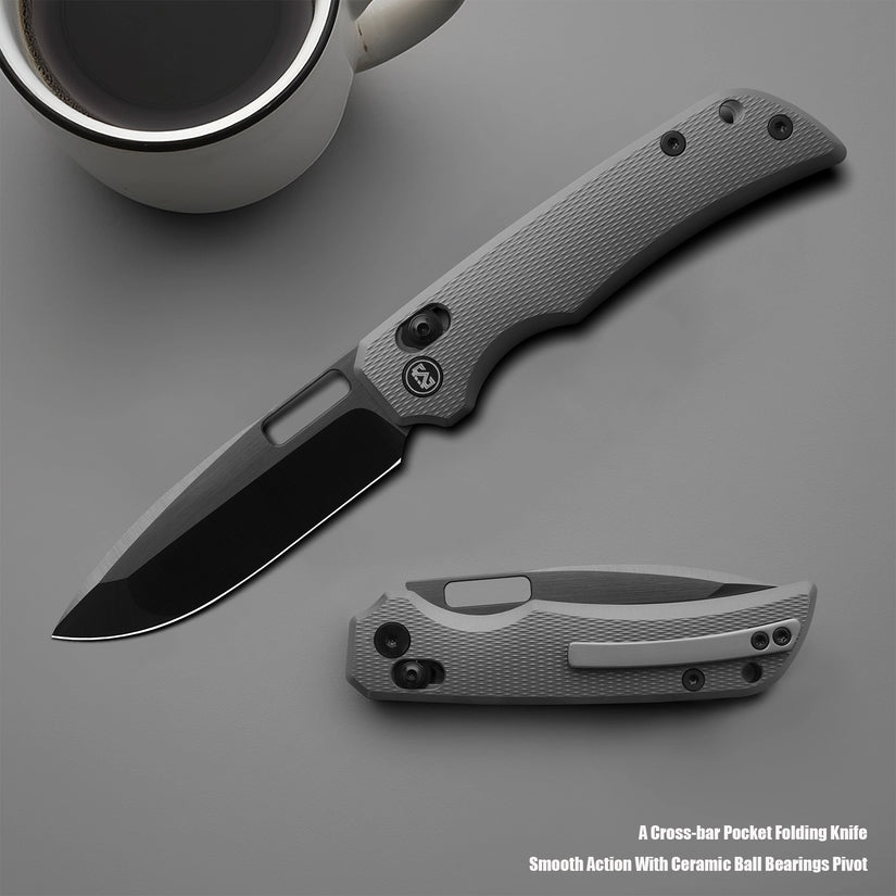 Miguron Knives Mero II - 3.17" M390 DLC Hand Ground Rubbed Satin Blade, Dark Grey PVD Titanium Handle