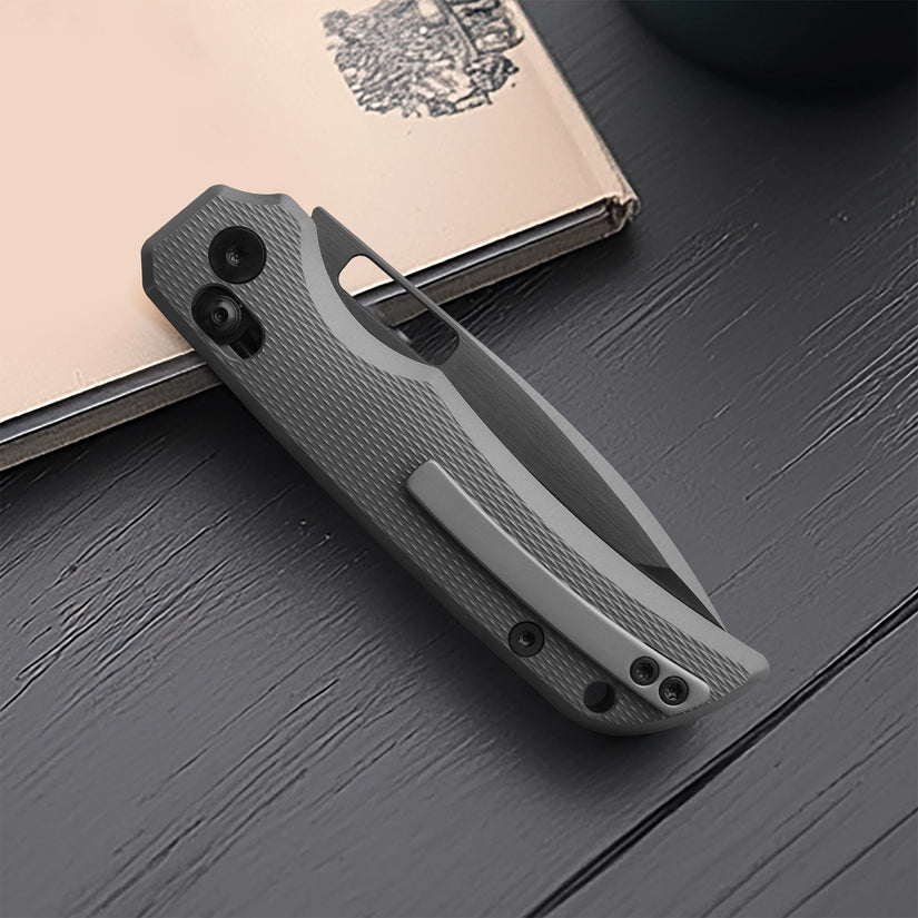 Miguron Knives Mero II - 3.17" M390 DLC Hand Ground Rubbed Satin Blade, Dark Grey PVD Titanium Handle
