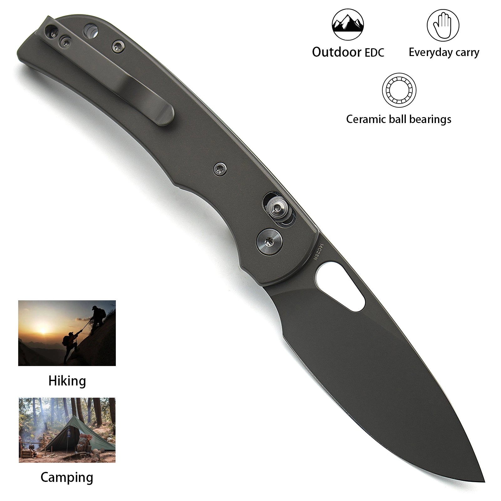 Miguron Moyarl Crossbar Lock - 3.25" 14C28N Dark Grey PVD Blade, Dark Grey Titanium Handle. MGR621ADG