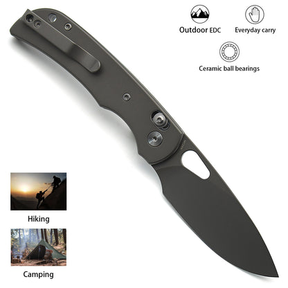 Miguron Moyarl Crossbar Lock - 3.25" 14C28N Dark Grey PVD Blade, Dark Grey Titanium Handle. MGR621ADG