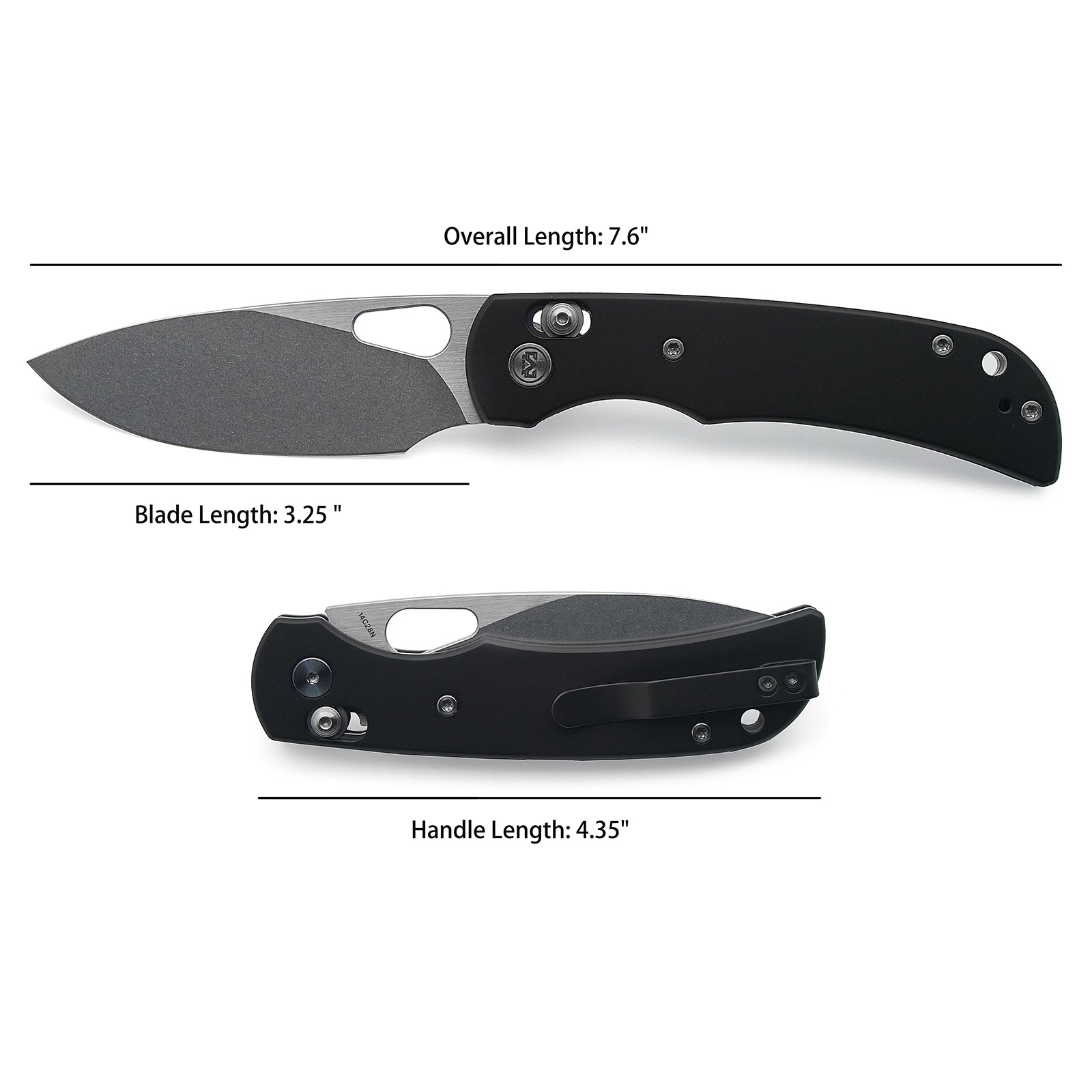 Miguron Moyarl Crossbar Lock - 3.25" 14C28N Stonewashed Blade, Black Titanium Handle. MGR621ABK