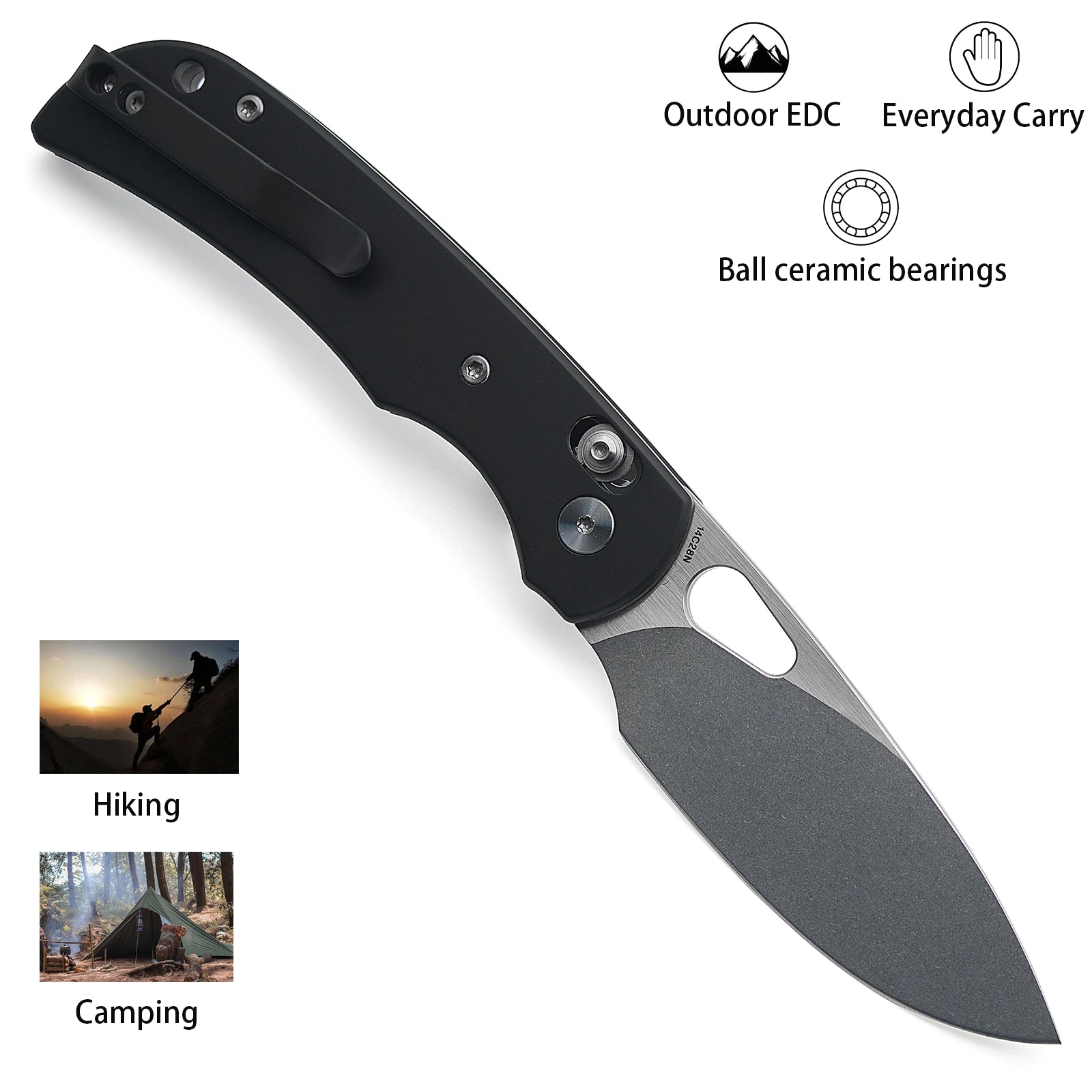 Miguron Moyarl Crossbar Lock - 3.25" 14C28N Stonewashed Blade, Black Titanium Handle. MGR621ABK