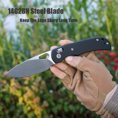 Miguron Moyarl Crossbar Lock - 3.25" 14C28N Stonewashed Blade, Black Titanium Handle. MGR621ABK