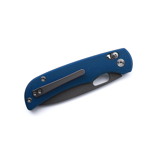 Miguron Moyarl Crossbar Lock - 3.5" 14C28N Dark Grey PVD Blade, Blue Micarta Handle - MGR-806ABU