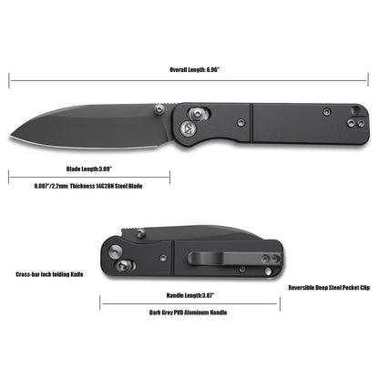 Miguron Pinam - 3.09" 14C28N Dark Grey PVD Blade, Dark Grey PVD Aluminium Handle. MGR-826ADG