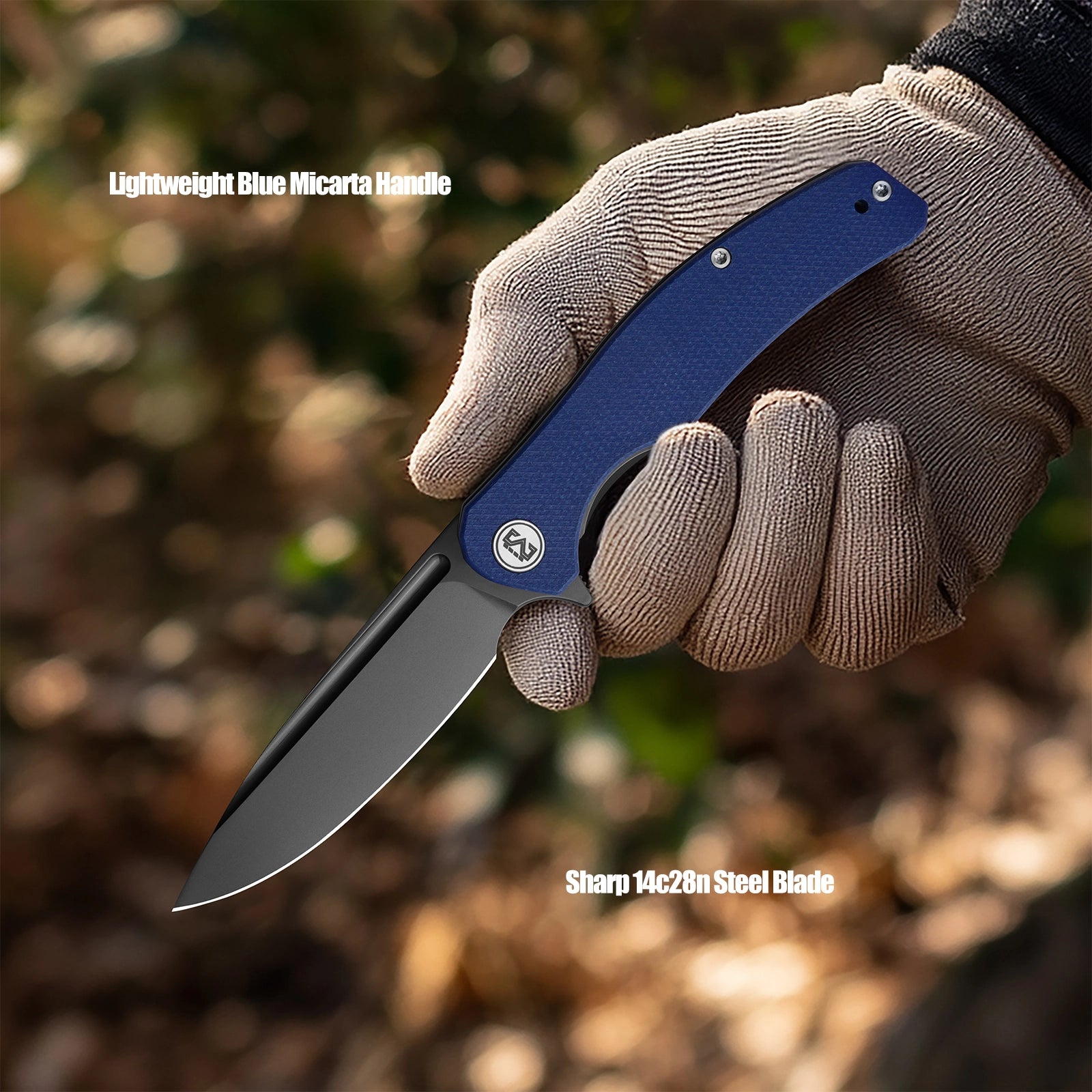 Miguron Velona - 3.5" 14C28N Dark Grey PVD Blade, Blue Micarta Handle. MGR-8003SBU