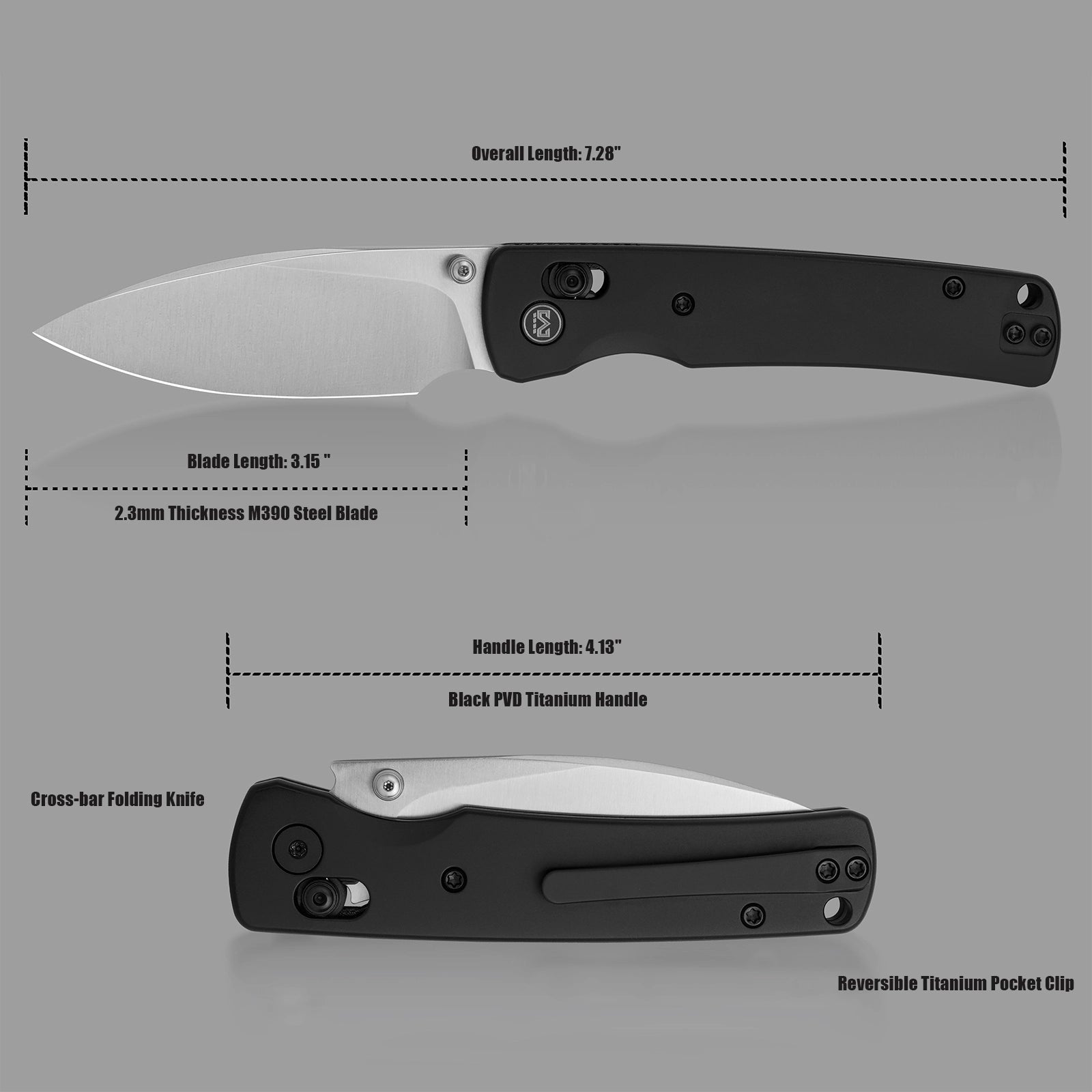Miguron Vakor - 3.15" M390 Satin Blade, Black PVD Titanium Handle. MGR-633AWBK
