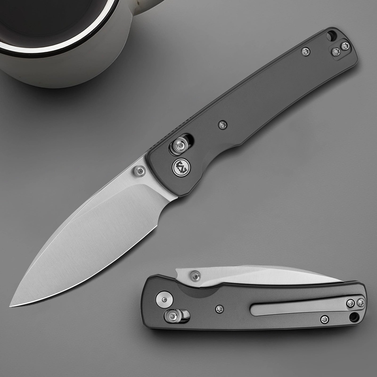 Miguron Vakor - 3.15" M390 Satin Blade, Dark Grey PVD Titanium Handle. MGR-633ADG