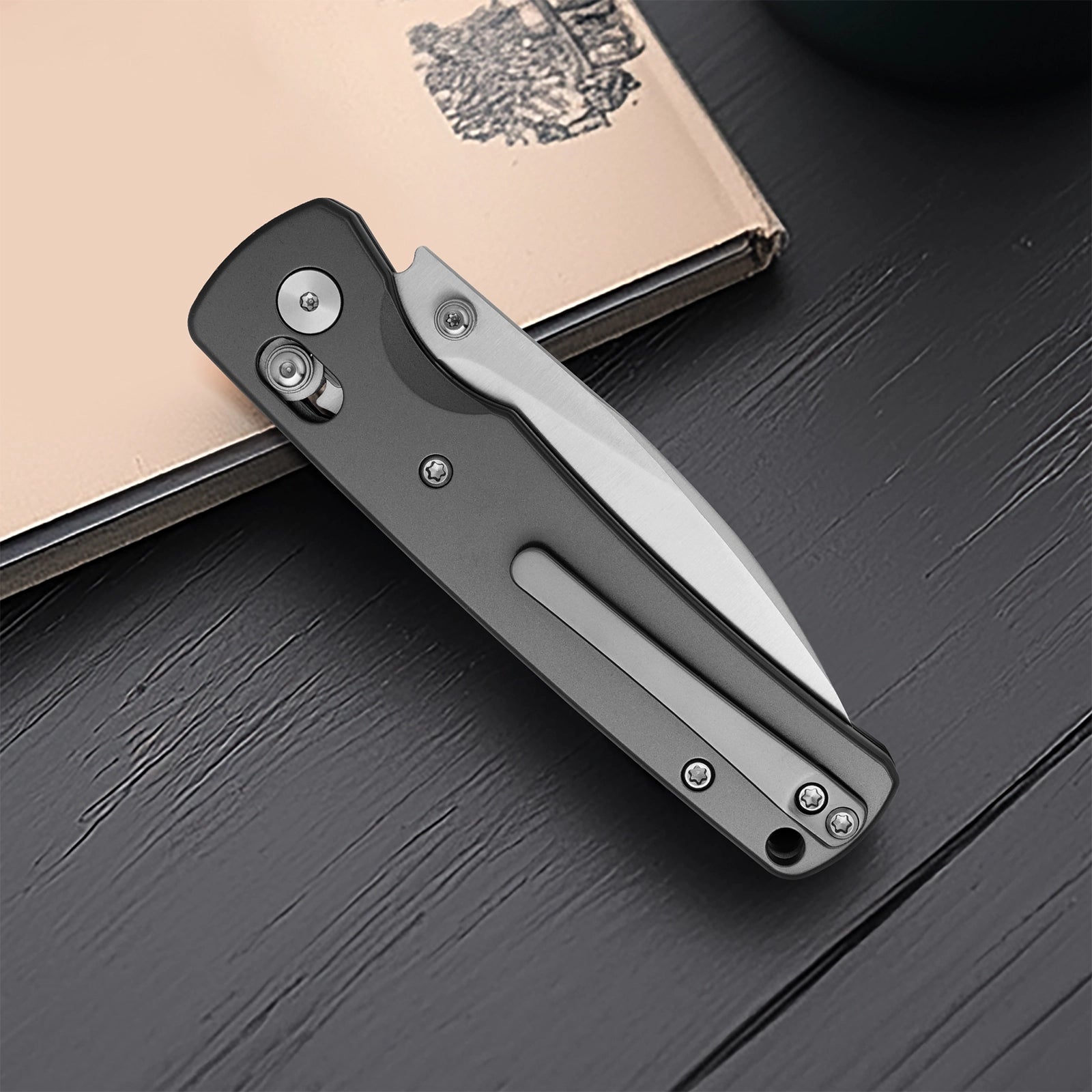 Miguron Vakor - 3.15" M390 Satin Blade, Dark Grey PVD Titanium Handle. MGR-633ADG
