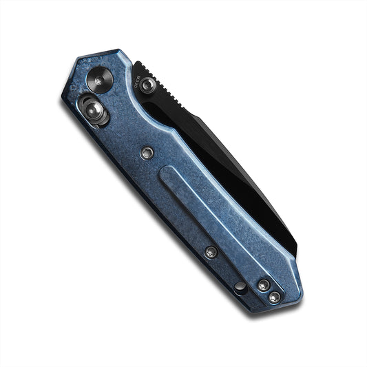 Miguron Vatso - 2.99" M390 Satin DLC Blade, Blue Crystal Titanium Handle. MGR-631ABJBU