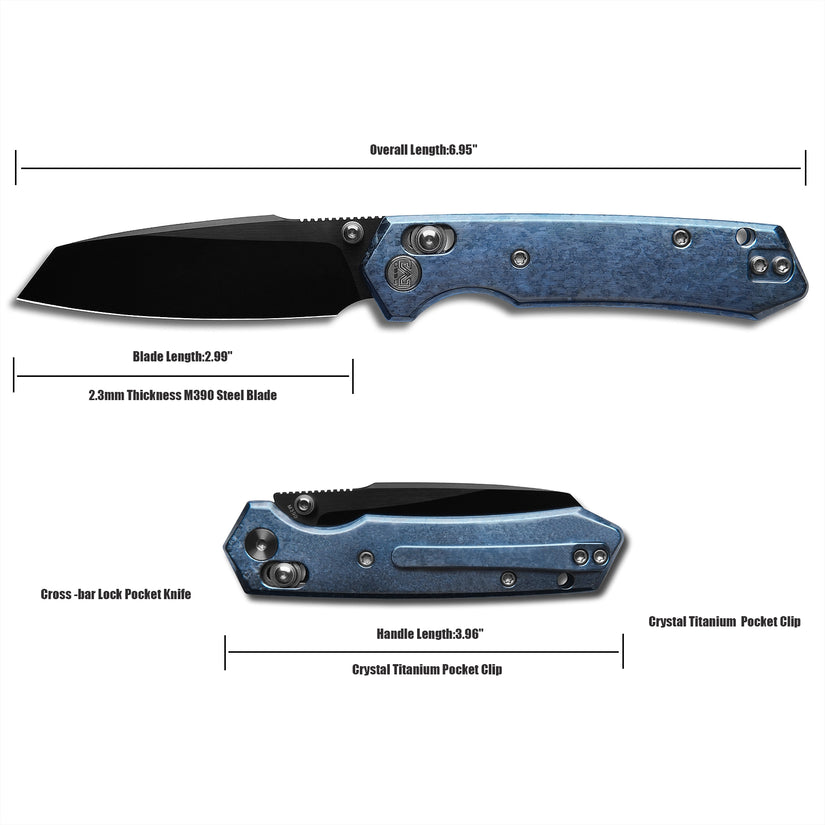 Miguron Vatso - 2.99" M390 Satin DLC Blade, Blue Crystal Titanium Handle. MGR-631ABJBU
