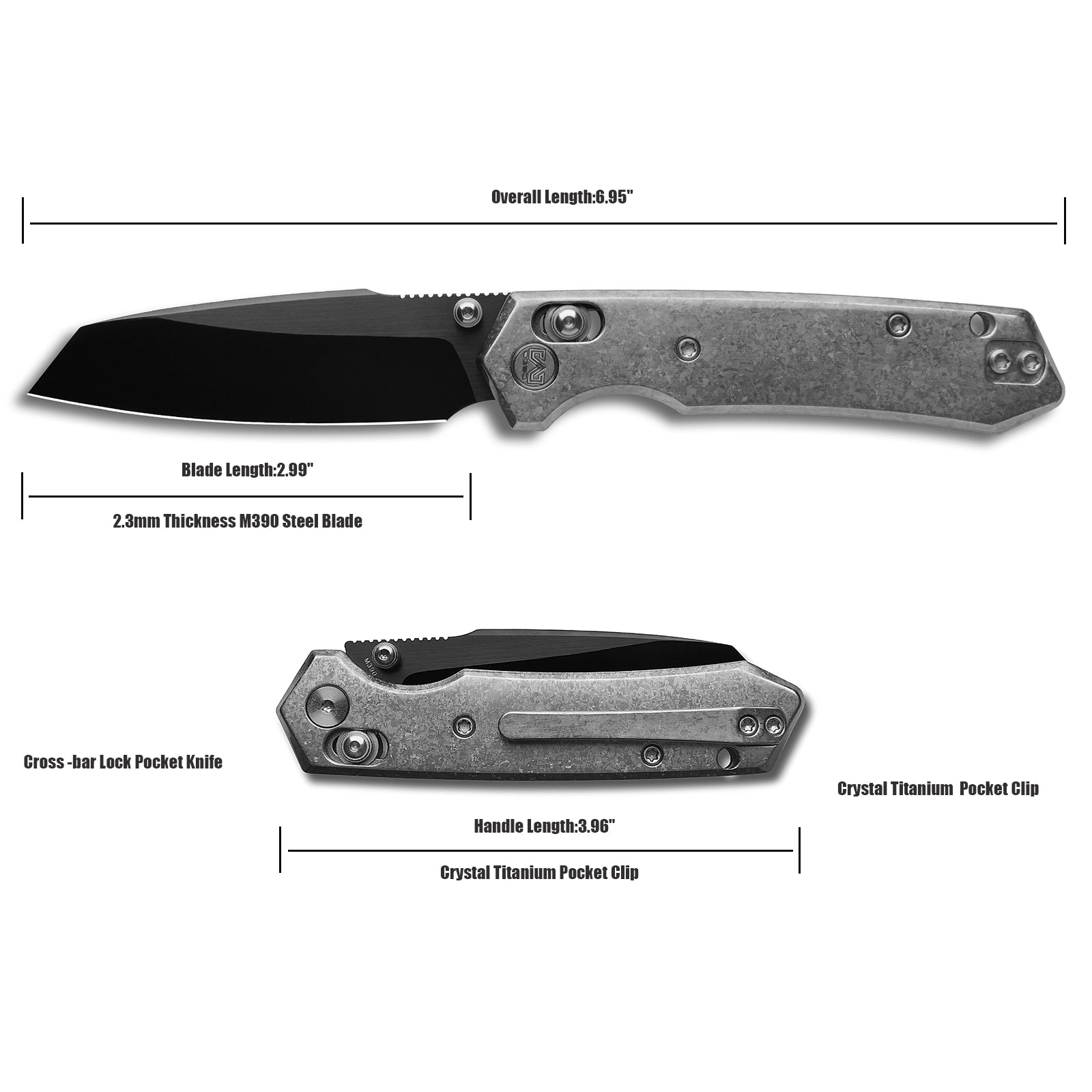 Miguron Vatso - 2.99" M390 Satin DLC Blade, Silver Crystal Titanium Handle. MGR-631ABJSR