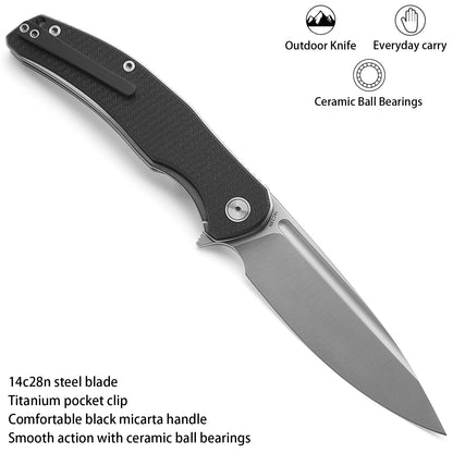 Miguron Knives Velona - 4.03" 14C28N Satin Blade, Black Micarta Handle
