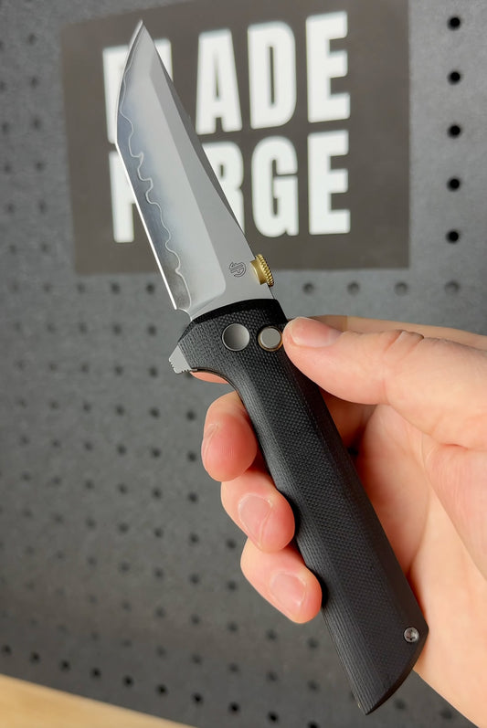 North Mountain Blade Chop 2 G10 Thumb Disk - 3.4" SLD-Magic Steel San Mai Tanto Blade, Black G10 Handle