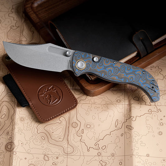 Vosteed Naga A3903 - 3.47" S35VN Stonewash Blade, Blue Ocean Micarta Handle