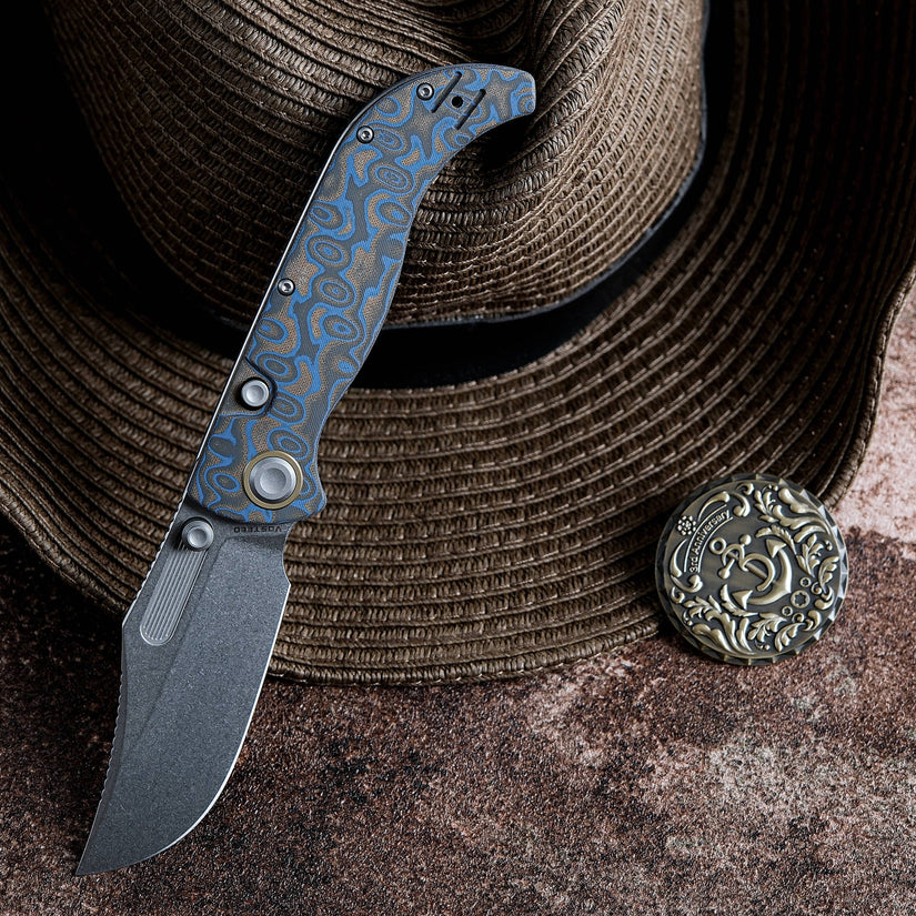 Vosteed Naga A3903 - 3.47" S35VN Stonewash Blade, Blue Ocean Micarta Handle