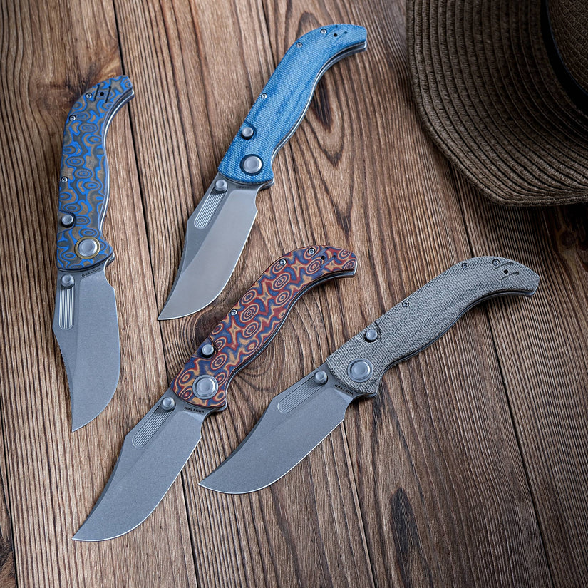 Vosteed Naga A3903 - 3.47" S35VN Stonewash Blade, Blue Ocean Micarta Handle