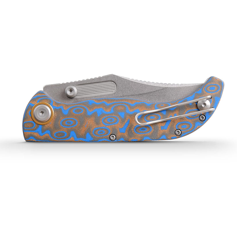 Vosteed Naga A3903 - 3.47" S35VN Stonewash Blade, Blue Ocean Micarta Handle