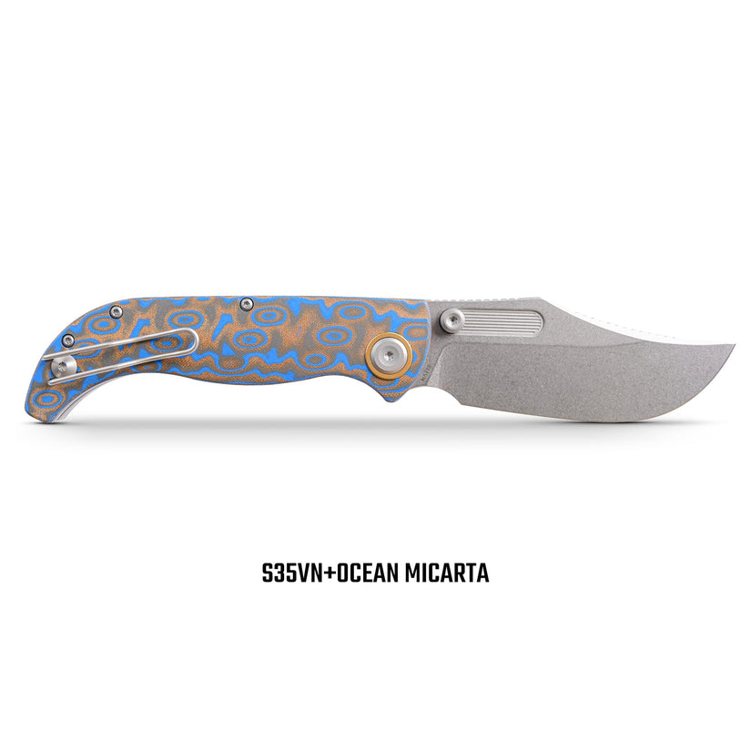 Vosteed Naga A3903 - 3.47" S35VN Stonewash Blade, Blue Ocean Micarta Handle